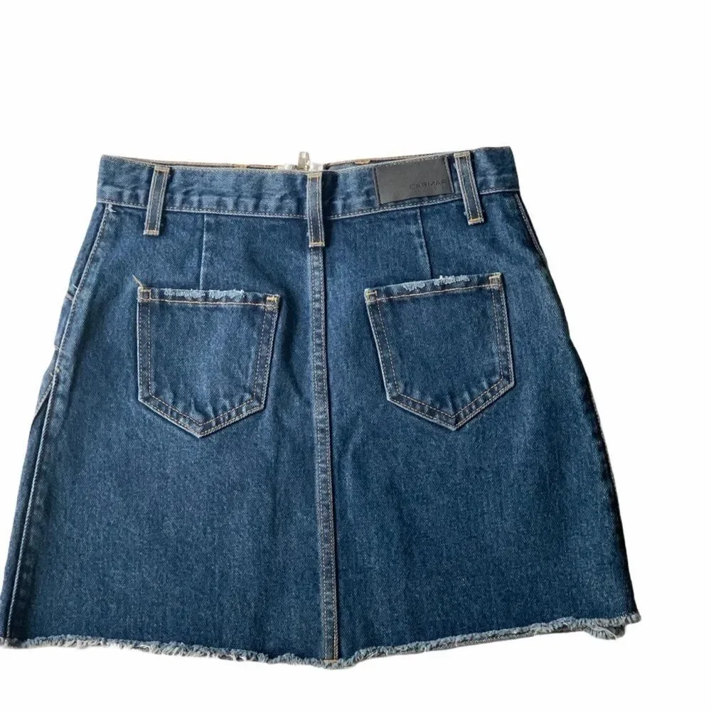 Carmar Lincoln Zip Front Blue Denim Cargo Skirt